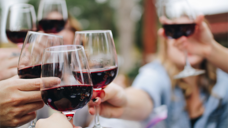 Enjoy a glass of red wine with friends in the Finger Lakes Wine Region in Upstate NY