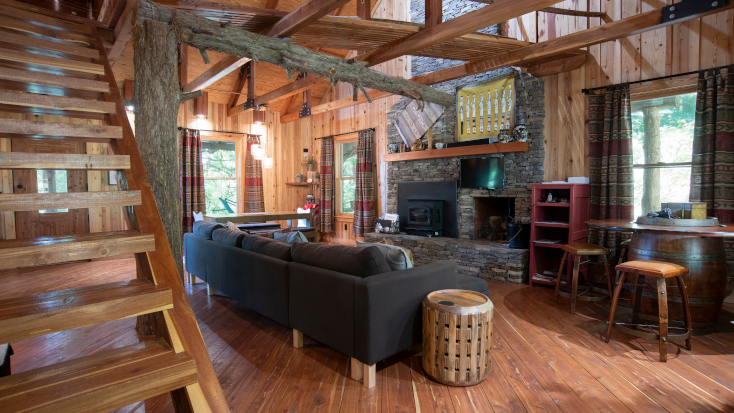 Cozy cabin living space for North Carolina getaway