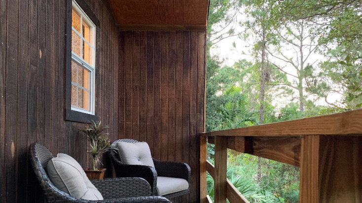 Private deck at a tree house for a fun weekend getaway