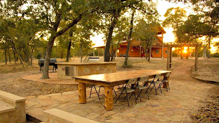 Outdoor dining area at glamping site near Austin, Texas