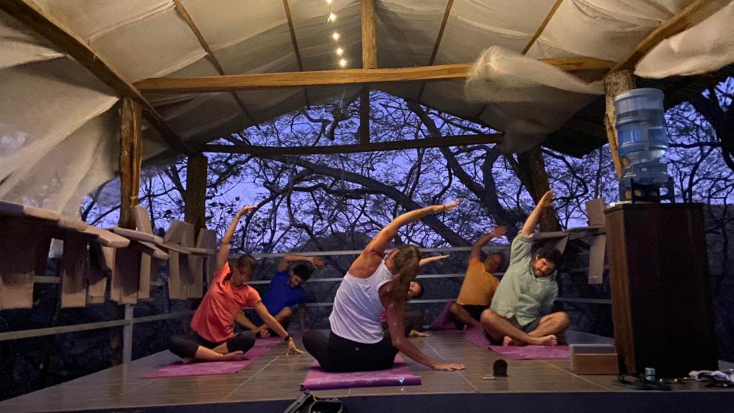 Yoga class at nature retreat in  Guanacaste, Costa Rica.  Winners of Glamping Hub's Host of the Month for March 2022. 