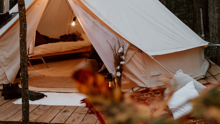 Cozy bell tent perfect for glamping in the off season