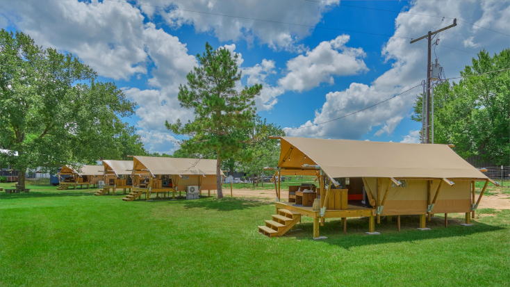 Luxurious safari tents for family-friendly glamping on BeeWeaver Honey Farm, Navasota Texas