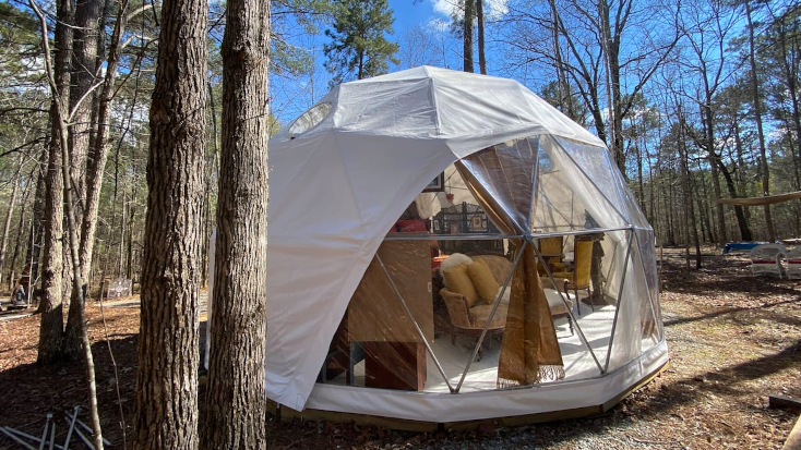 Host of the Month for August 2022 Fin and John have recently added 2 geodesic domes to their glamping retreat in Georgia
