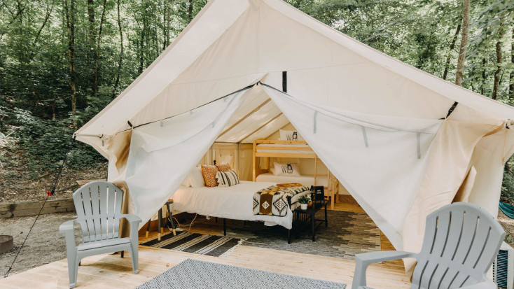 For fun family glamping, GA book this spacious tented cabin