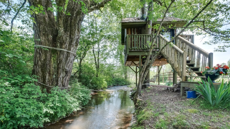 Creek side tree house rental near Cherokee National Forest