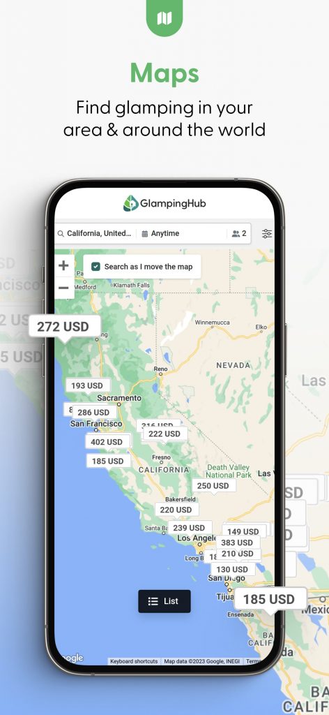 Glamping Hub App user-friendly map view