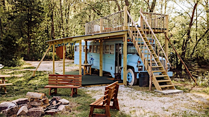 Unique converted school bus with loft and space for the whole family